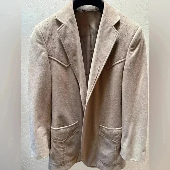 circle s Other - Circle S Dallas Sport Coat Tan Felt Western Cowboy Rockabilly Blazer USA M VTG